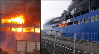 O hală de mezeluri arde la Câmpia Turzii