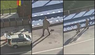 Soldatul spală afaltul cu mopul, în faţa tribunei oficiale din Alba Iulia