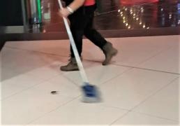 Angajatele unui mall din Deva încearcă să distrugă cu mopul un şoricel detectat în zona cu mâncare (Video)