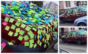 Declaraţia de dragoste a unor elevi din Baia Mare pentru profesorul lor. I-au umplut maşina cu mesaje de apreciere