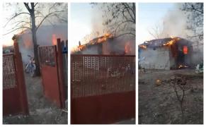 Bebeluş de 4 luni rămas blocat în casa cuprinsă de flăcări, la Dâmboviţa (Video)