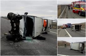 Un microbuz s-a izbit violent de un TIR, pe A3, la Turda
