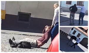 Patron de magazin prinde un hoţ şi îl bate în stradă, la Sibiu (Video)