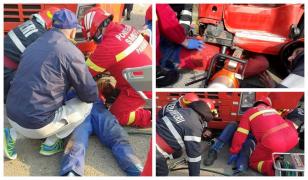 TIR căzut peste şofer