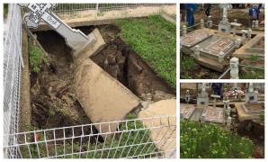Cimitirul din Chiscani s-a surpat, morminte prăbuşite, localnicii sunt îngroziţi