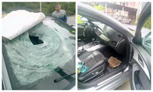 O bucată de stâncă s-a prăbuşit peste o maşină în care se afla o familie, în Defileul Jiului