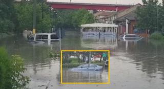 Mașini în inundații după furtuna de la Cernavodă