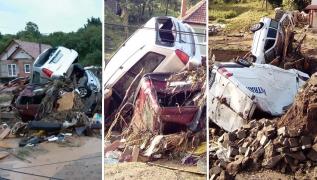 Mașini luate de viitură în localitățile din Alba