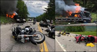 Şapte motociclişti au murit pe loc după ce o camionetă i-a spulberat pe contrasens. Carnagiu în New Hampshire, SUA (Video)