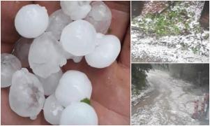 Grindină în Bacău, la Moineşti