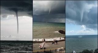 Mai multe trombe marine au fost filmate în 16 iulie pe litoralul rusesc, în Marea Neagră