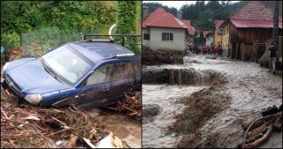 Case inundate, copaci doborâți și mașini distruse de viitură, în Tălmaciu și Tălmăcel