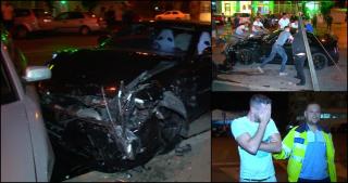 Un şofer băut a făcut prăpăd cu un Nissan GT-R, în Piteşti. A spulberat maşinile unor poliţişti şi a pus la pământ un semafor (Video)