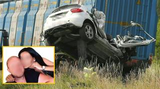 Mașina distrusă de tren în care erau românca și soțul ei