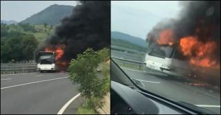 Autobuz in flăcări la Luncoiu de Jos