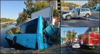 Primele imagini video de la podul Eroilor, unde un autobuz a căzut în râul Dâmboviţa
