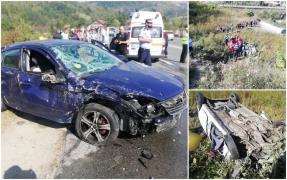Impact mortal la Petroşani, după ce două maşini s-au ciocnit frontal, iar una dintre ele a căzut de pe pod, într-o râpă