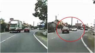 Impact frontal între două maşini, filmat de un şofer, la Satu Mare (Video)
