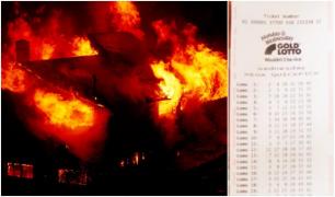 O casă este mistuită de flăcări, însă un bilet câştigător la loto a schimbat totul