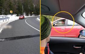 Câinele împușcat zace pe drum lângă mașina paznicului de vânătoare