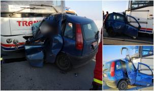 Impact frontal între un Fiat Punto şi un autocar, la Sibiu