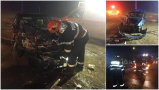 Impact frontal între un microbuz şi un autoturism