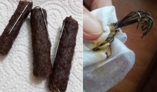 Cârnaţi cu ace de pescuit, aruncaţi pe stradă în Baia Mare