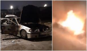 BMW în flăcări la Brăila