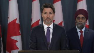 Justin Trudeau susţine o declaraţie de presă pe tema avionului prăbuşit lângă Teheran
