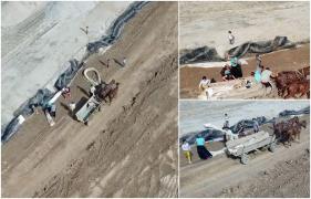 Căruţă urmărită cu drona, pe şantierul DX12