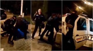 Polițiști se chinuie să imobilizeze un tânăr, la Câmpulung Moldovenesc
