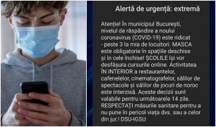 Alertă de urgență pentru Covid-19 emisă prin sistemul RO-Alert în București și Ilfov