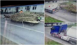 Căruţă acroşată de TIR în Iaşi. Caii au căzut din picioare, căruţaşul a fost aruncat pe şosea