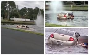 Momentul terifiant în care un tată plonjează cu mașina în lac, cu doi copii care țipă în interior. ”Ești bolnav, omule!”