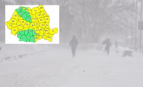 36 de jude'e, sub cod galben de viscol şi ninsori, până mâine la ora 10.00