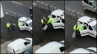 Bătrână luată pe sus de polițiștii brașoveni, după ce a traversat neregulamentar