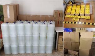 Percheziții în casele bișnițarilor de produse medicale. Cutii întregi cu măști și dezinfectant confiscate