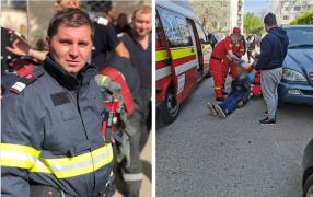 Bărbat căzut în stradă, salvat de un pompier în timpul liber