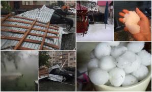 În doar câteva minute, străzile din Mioveni s-au transformat în râuri de gheaţă