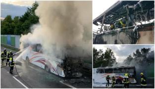 Autocar plin cu români, cuprins de flăcări pe o autostradă din Austria