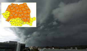 Cod portocaliu de vijelii, ploi torențiale și grindină în aproape toată țara, până duminică dimineață