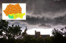 Cod portocaliu de vijelii, ploi torențiale și grindină în mai bine de jumătate de țară, până marți dimineață