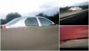 Panică pe DN1, Logan filmat gonind pe contrasens, până la apariţia unui TIR (Video)