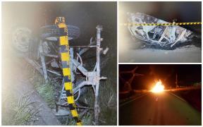 Căruțaș de 22 de ani spulberat de un șofer care nu l-a observat pe șosea, în Dolj. Mașina s-a răsturnat și a luat foc