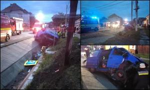 Accident la Livezile, microbuz făcut praf într-un cap de pod, după ce șoferul a adormit la volan