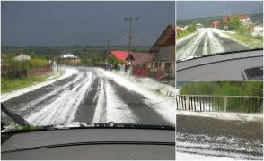 O localitate din Bacău arăta ca după ninsoare, în urma unei furtuni cu grindină