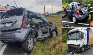Accident cu doi bărbați morți și doi copii răniți grav, după impactul între un Fiat Idea și un TIR, la Julita, în Arad