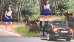 Fata a fost la un pas să fie atacată de urs, pentru o poză
