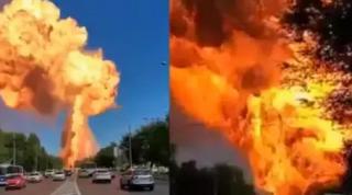 Explozia, vizibilă de la o distanță de câțiva kilometri