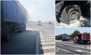 TIR încărcat cu azotat de amoniu a luat foc în Timiș. Un drum naţional este blocat total